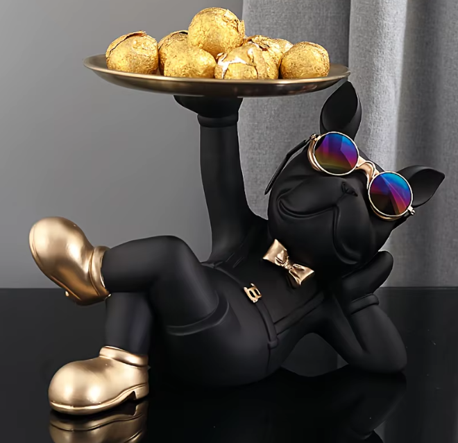 Prancūzų buldogo skulptūra su padėklu