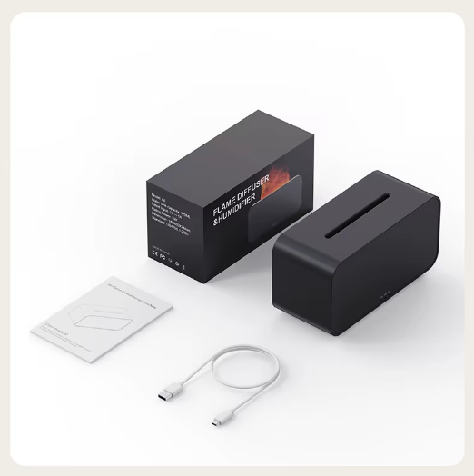 Mini oro drėkintuvas su LED liepsnos efektu