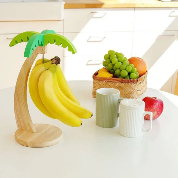 Medinis bananų laikiklis su kabliuku