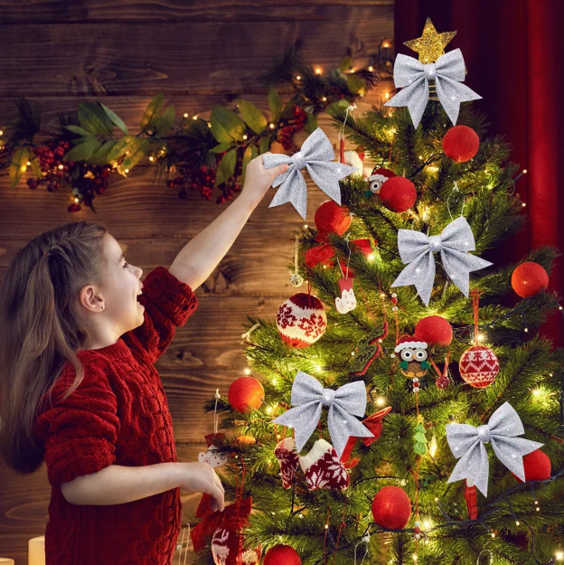 5 vnt. Blizgių Kalėdinių kaspinų rinkinys