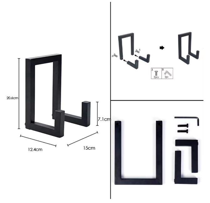 Juodas metalinis vinilo plokštelių laikiklis stalui