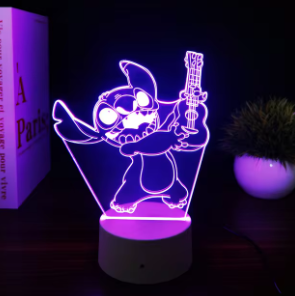 LED Lempa Stičas 3D Optinė Iliuzija: 7 Spalvų Naktinė Lempa Vaikų Miegamajam