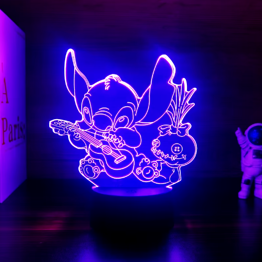 LED Lempa Stičas 3D Optinė Iliuzija: 7 Spalvų Naktinė Lempa Vaikų Miegamajam