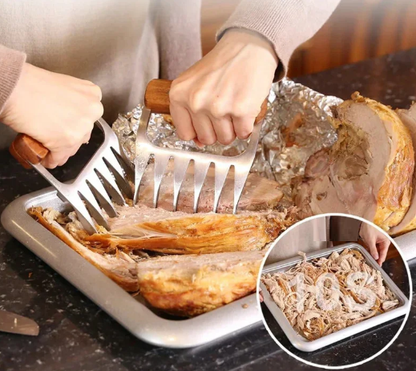 Nerūdijančio plieno mėsos plėšymo nagai su medine rankena