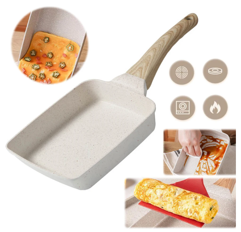 Stačiakampė granito dangos omleto keptuvė