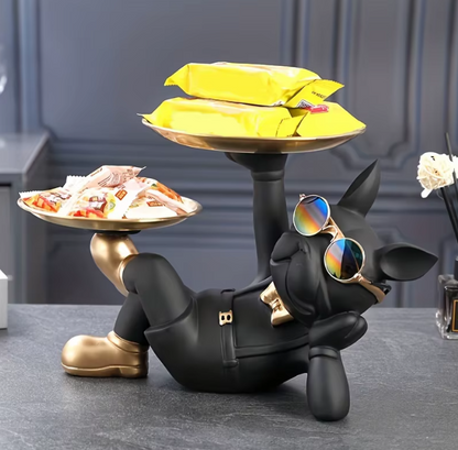 Prancūzų buldogo skulptūra su padėklu