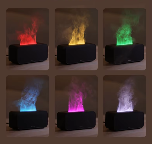 Mini oro drėkintuvas su LED liepsnos efektu