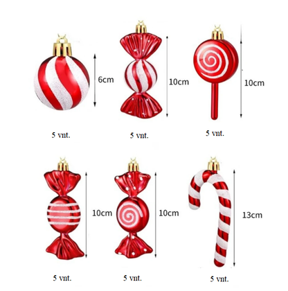 Kalėdiniai žaisliukai (6–10 cm) 30 vnt.
