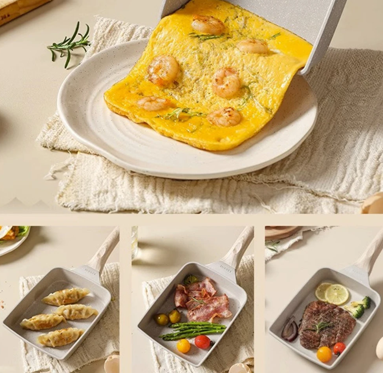 Stačiakampė granito dangos omleto keptuvė