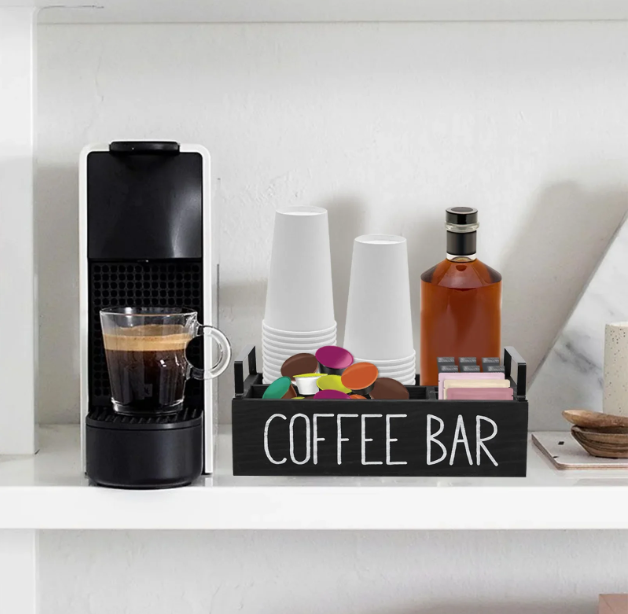 Medinė kavos stotelės dėžutė