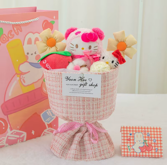 Hello Kitty - Minkšta Pliušinių Gėlių Puokštė