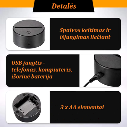 LED Lempa Stičas 3D Optinė Iliuzija: 7 Spalvų Naktinė Lempa Vaikų Miegamajam